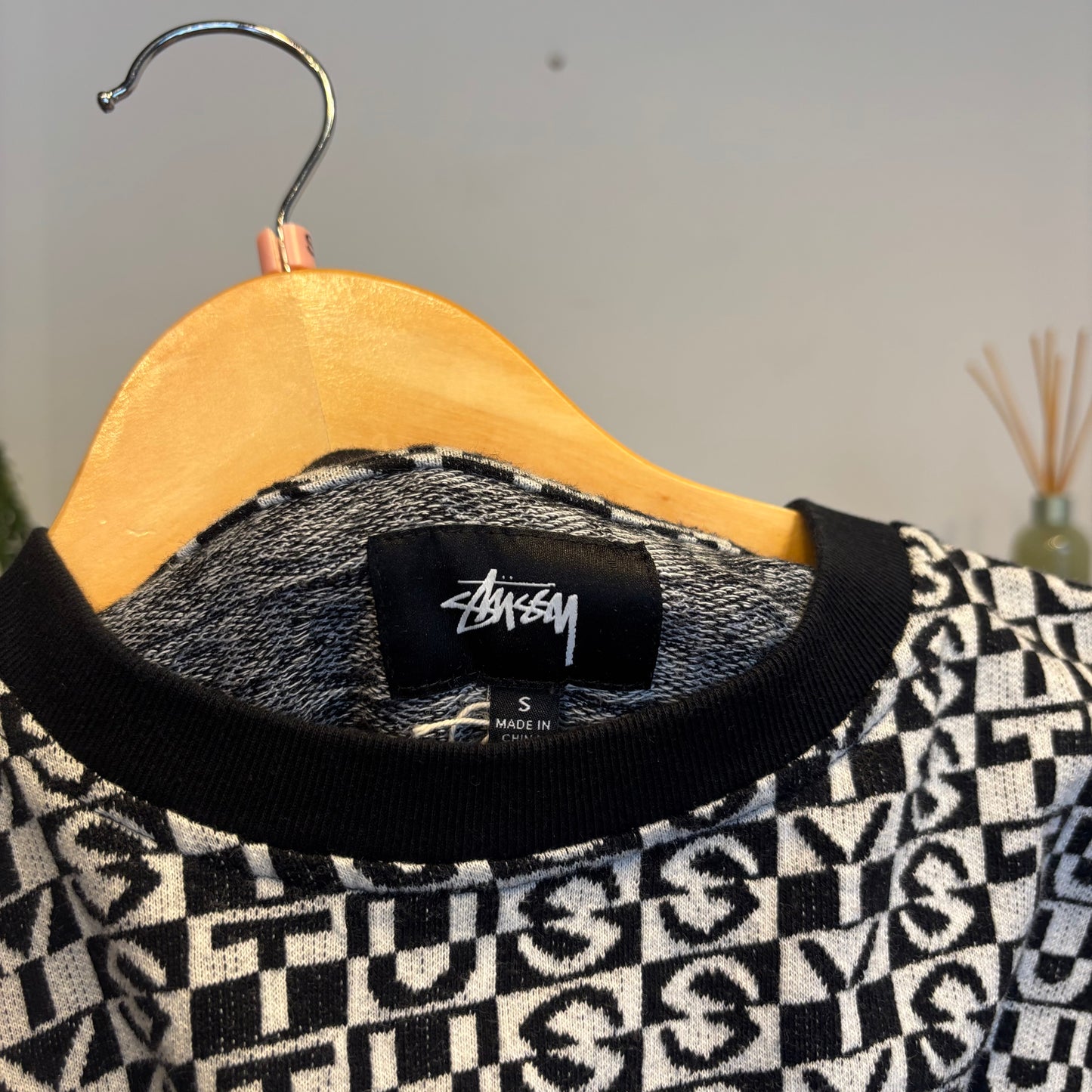 Stussy Check Crew T-Shirt Black/ White (Small)
