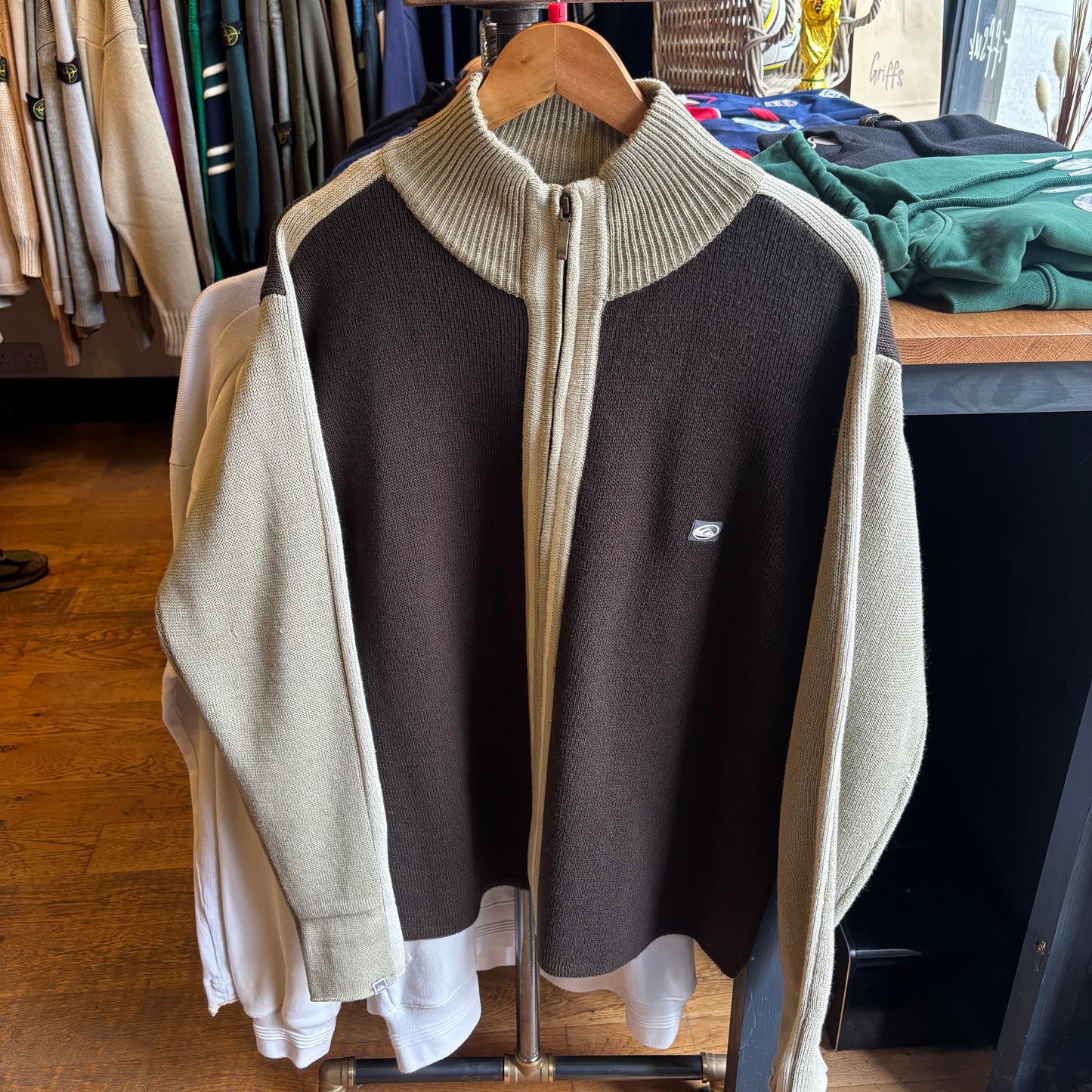 Quiksilver Full Zip Two Tone Knit Jumper Brown/ Beige (Large)