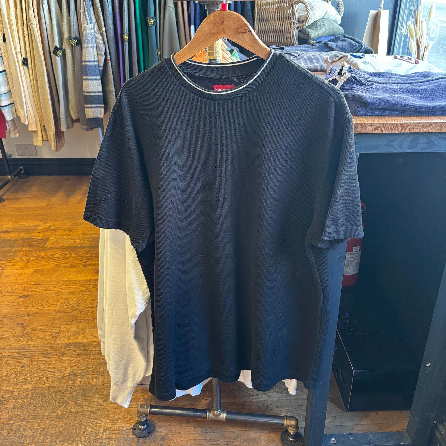 Supreme SS19 Stripe Rib Waffle T-Shirt Black (Large)