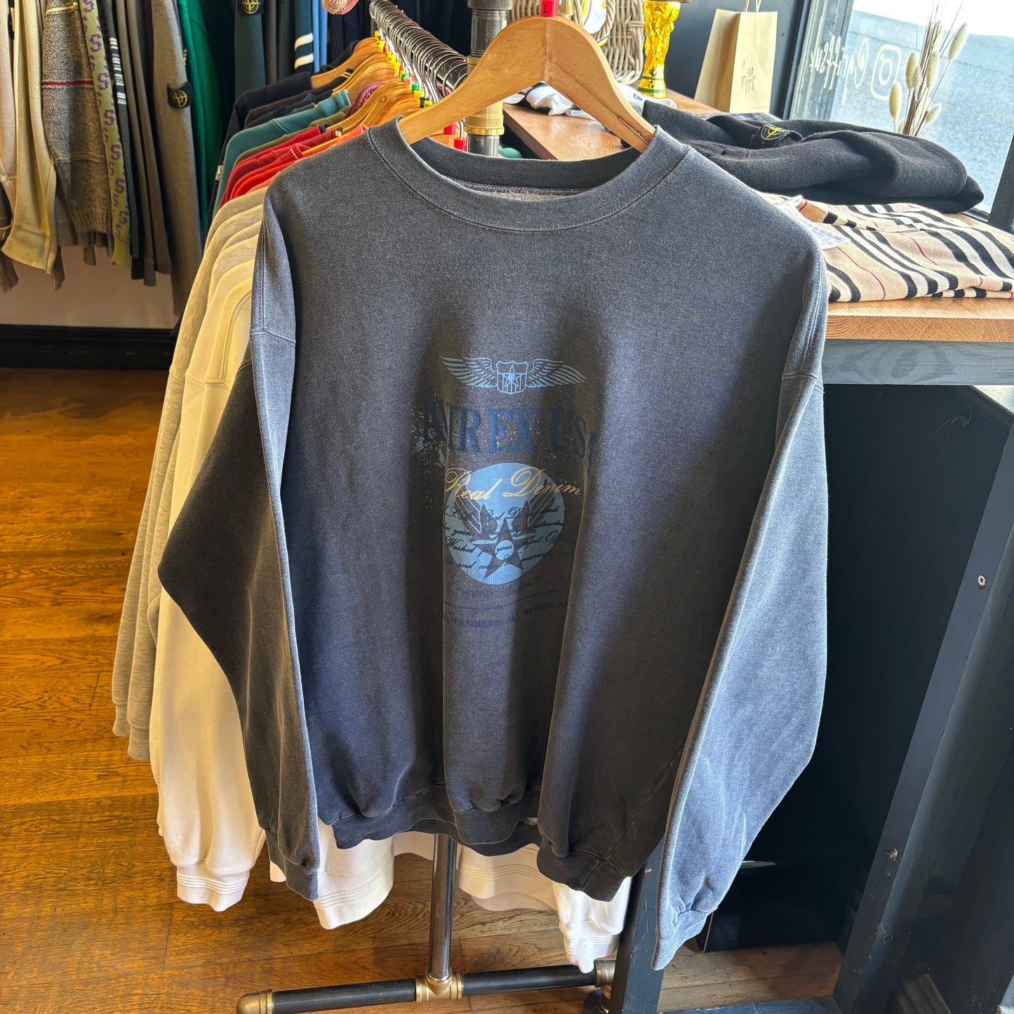 Avirex USA Oversized Pullover Sweatshirt Dark Grey (Large)