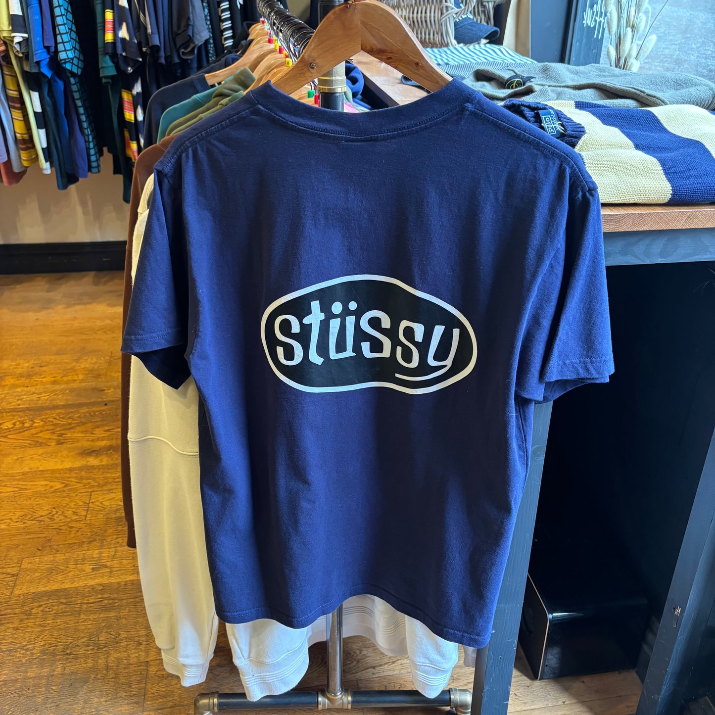Stussy Pitstop Print T-Shirt Navy (Small)