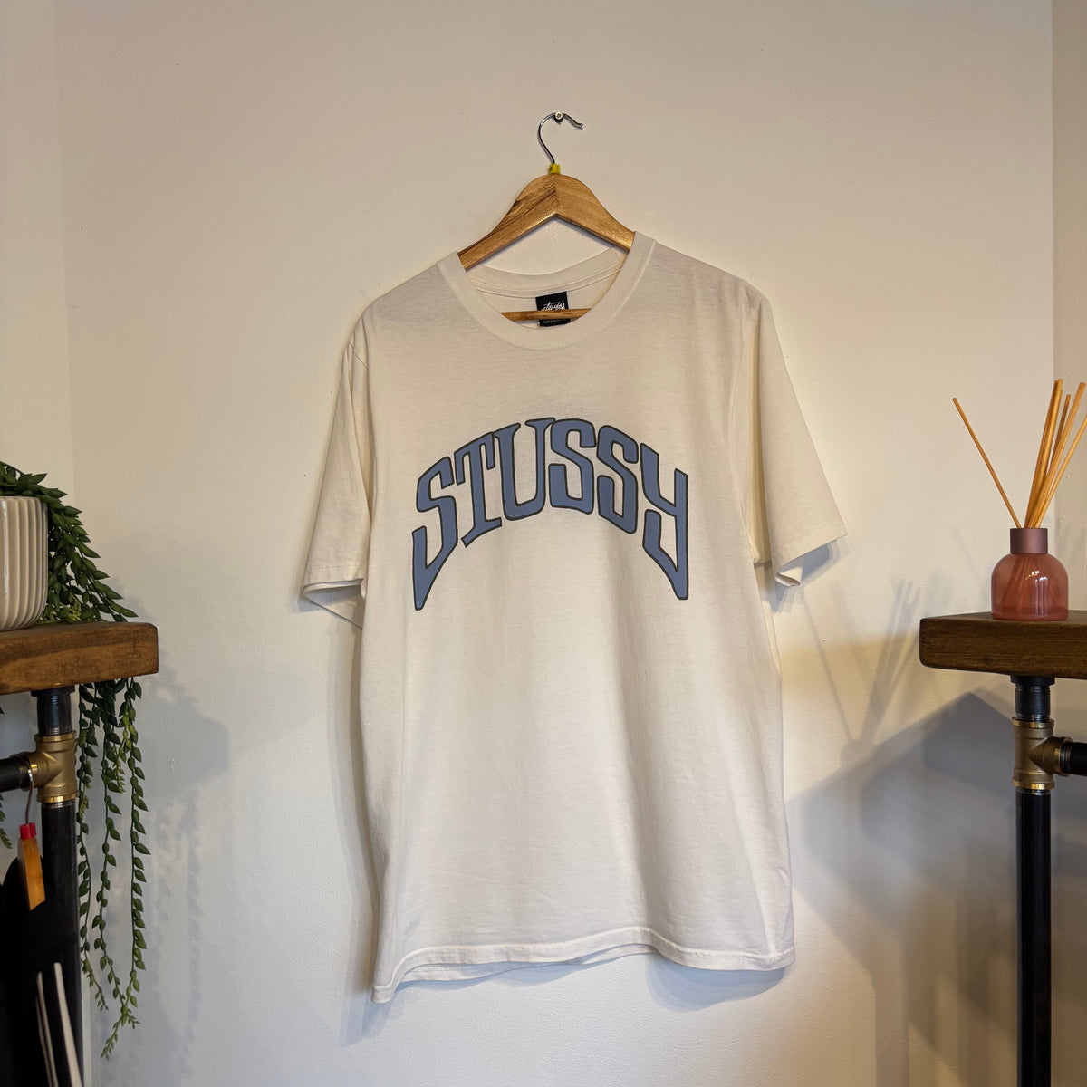 Stussy Arched Pigment Dyed T-Shirt White (Medium)