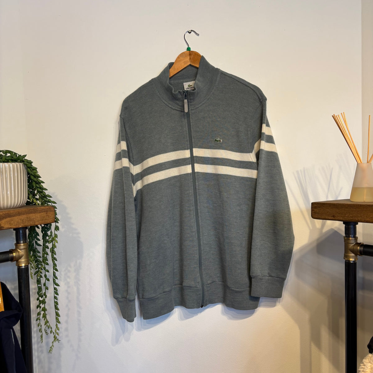 Lacoste Stripe Full Zip Jumper Grey (XL)