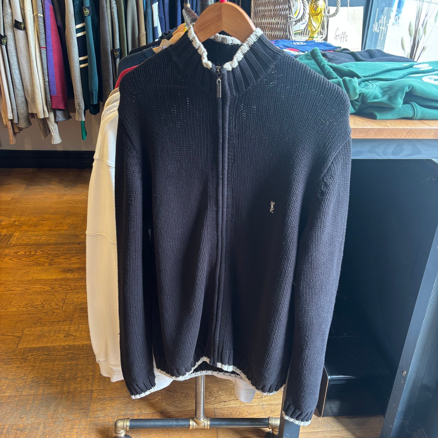 Yves Saint Laurent Full Zip Knit Jumper Black (Large)