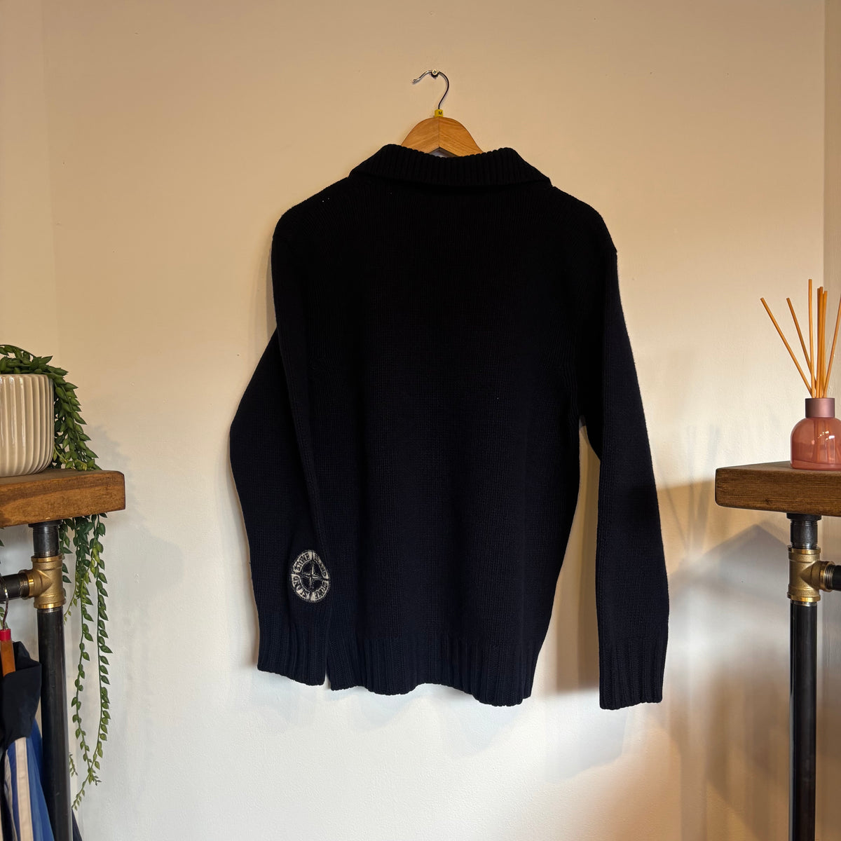 Stone Island A/W 1999 Sleeve Logo Knit Jumper Navy (Medium)