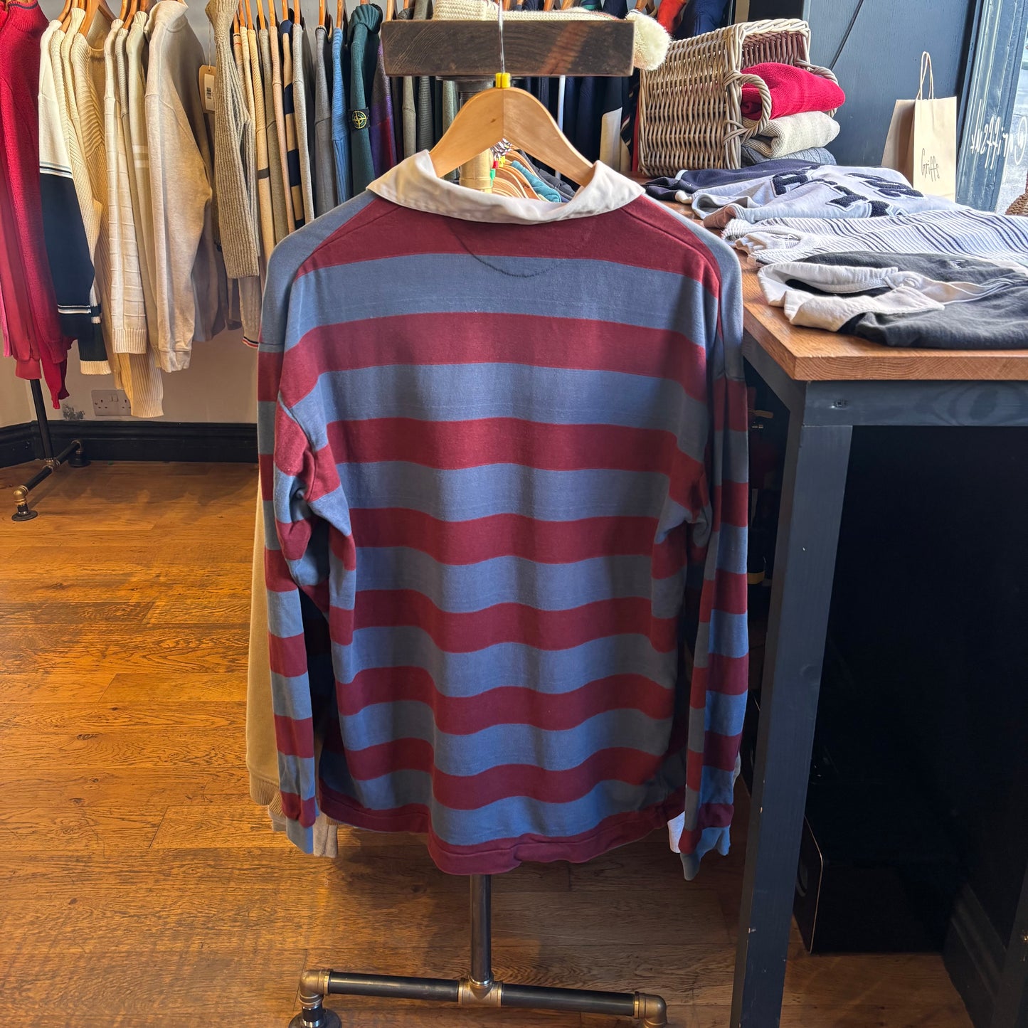 Levi's Longsleeve Striped Rugby Polo Shirt Blue/ Red (Medium)