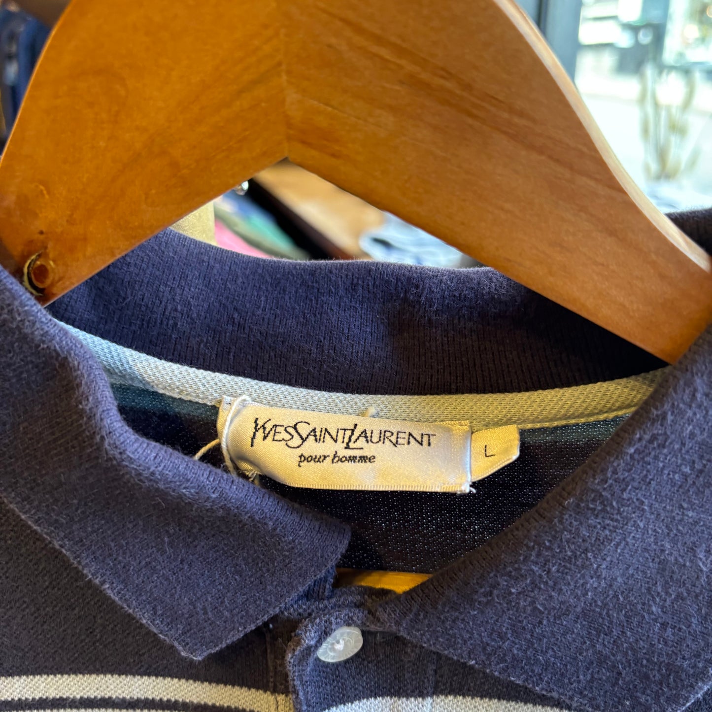 Yves Saint Laurent Mini Stripe Polo Shirt Blue (Large)