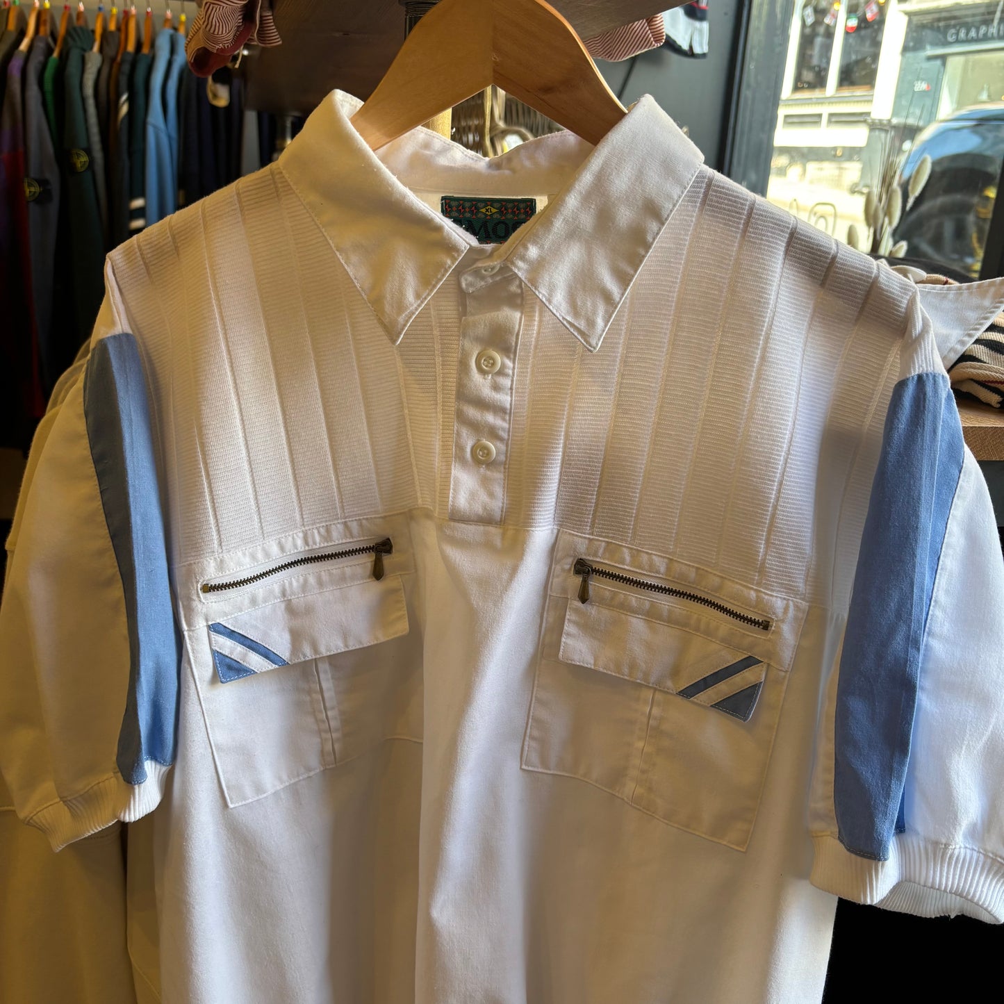 EMOS 90s Oversized Button Polo Shirt White (Large)