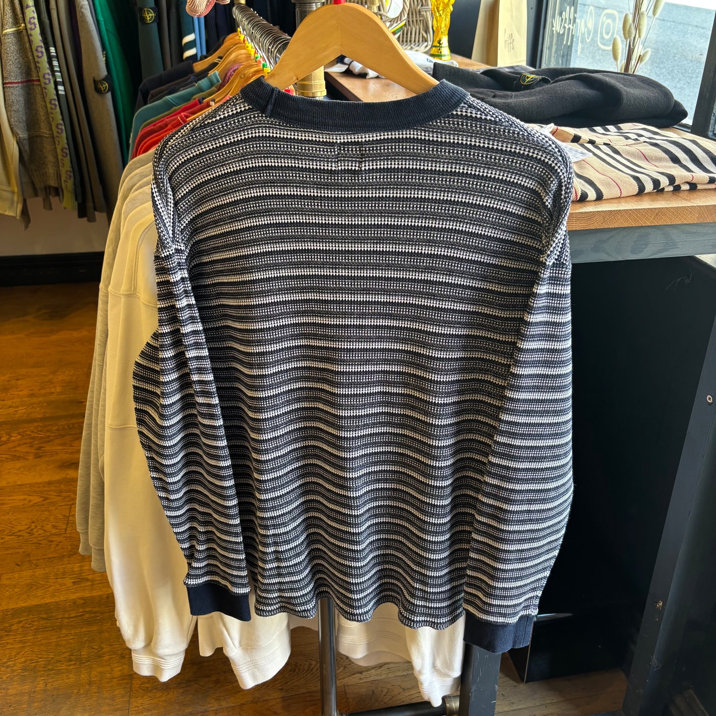 Polar Skate CO Waffle Stripe Longsleeve T-Shirt Navy (Large)