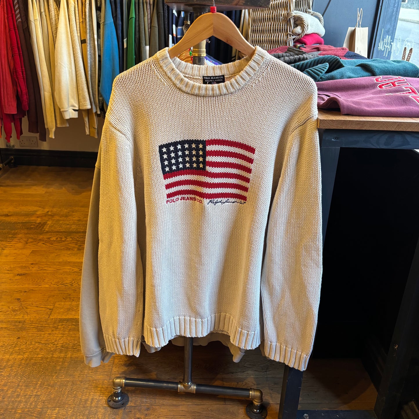 Polo Jeans Ralph Lauren USA Flag Knit Jumper Cream (Large)