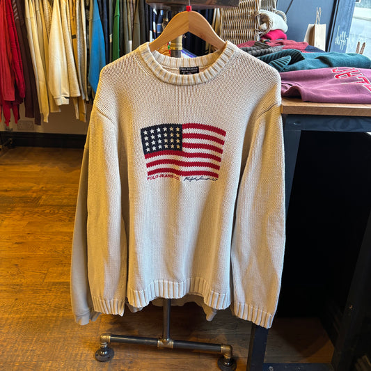 Polo Jeans Ralph Lauren USA Flag Knit Jumper Cream (Large)