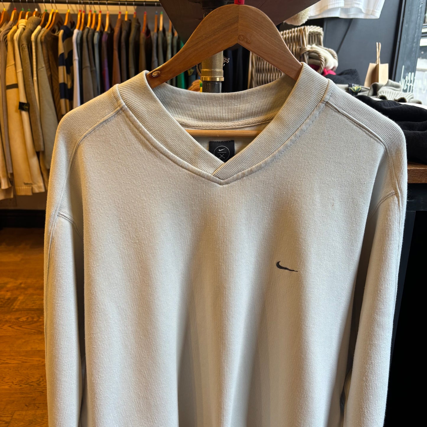 Nike Golf Swoosh Oversized V Neck Sweatshirt Cream (Large)