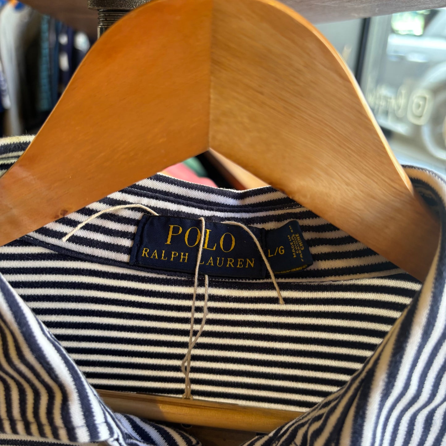 Ralph Lauren Mini Stripe Polo Shirt Navy/ White (Large)