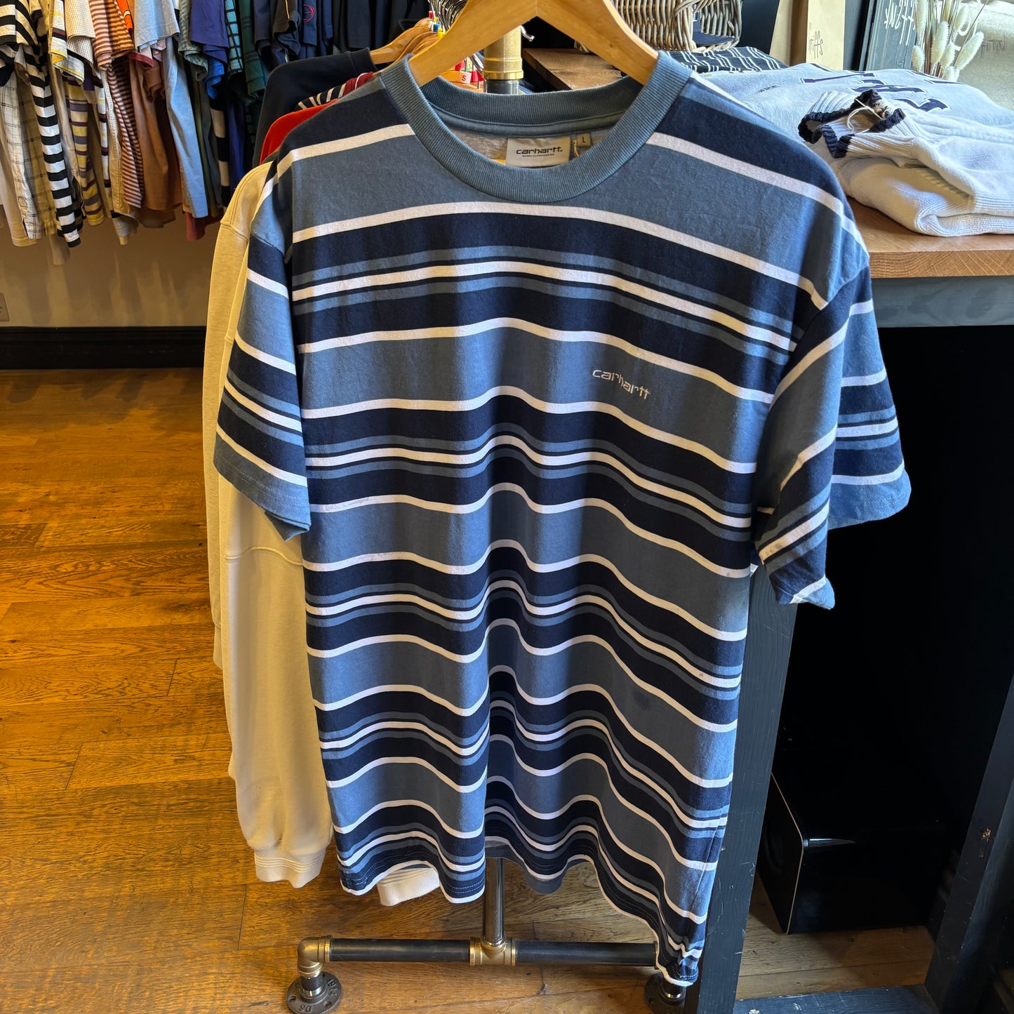 Carhartt Corfield Stripe T-Shirt Blue (Large)