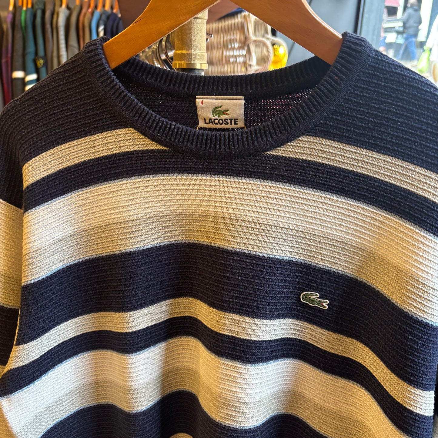 Lacoste Stripe Pullover Knit Jumper Navy/ White (Small)