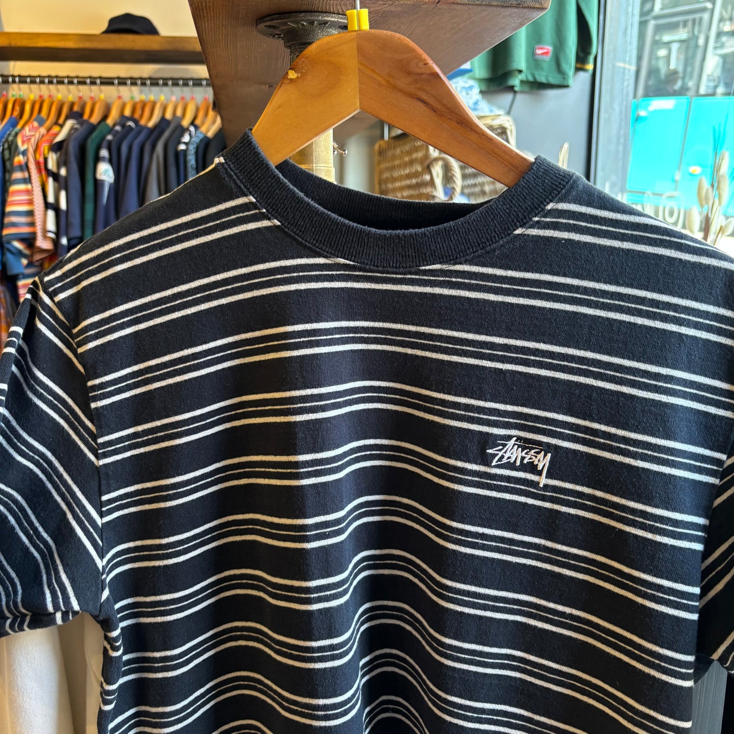 Stussy Henry Striped Crew T-Shirt Black (Medium)