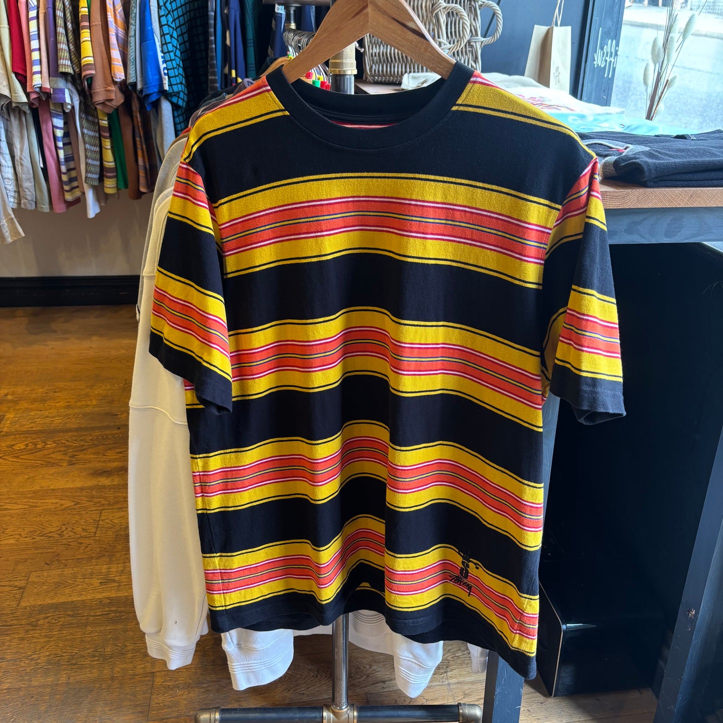 Stussy Multi Stripe T-Shirt Black (Medium)