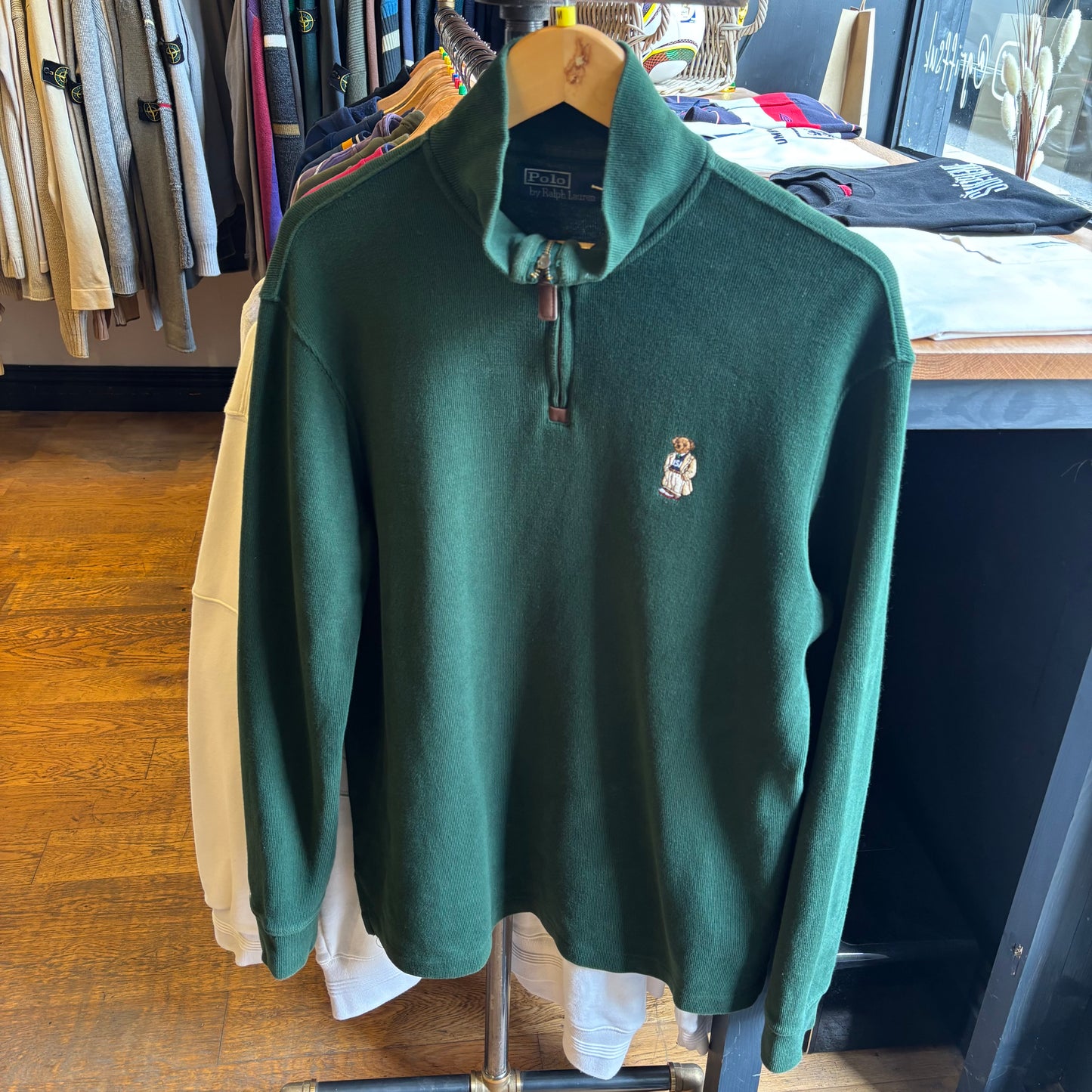 Ralph Lauren Bear Quarter Zip Jumper Green (Large)