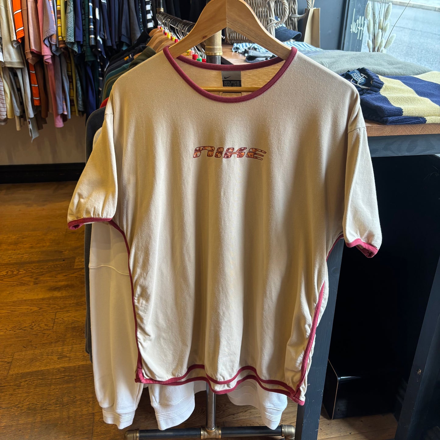 Nike 2000's Spellout Ringer T-Shirt Beige (XL)