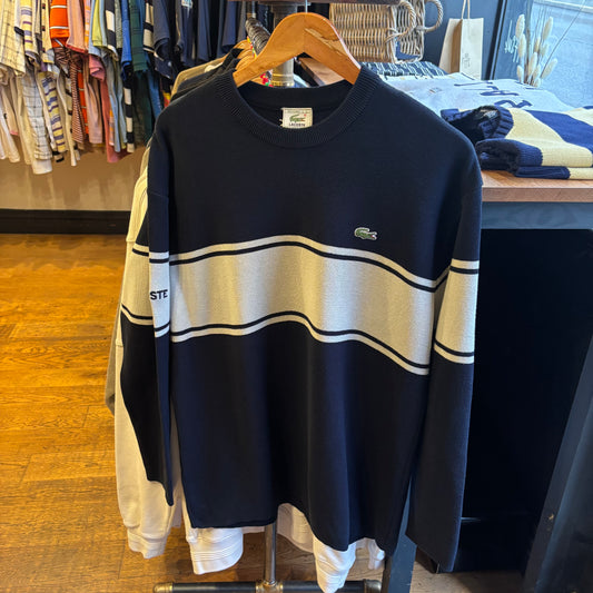 Lacoste Pullover Two Tone Knit Jumper Navy/ Cream (Large)