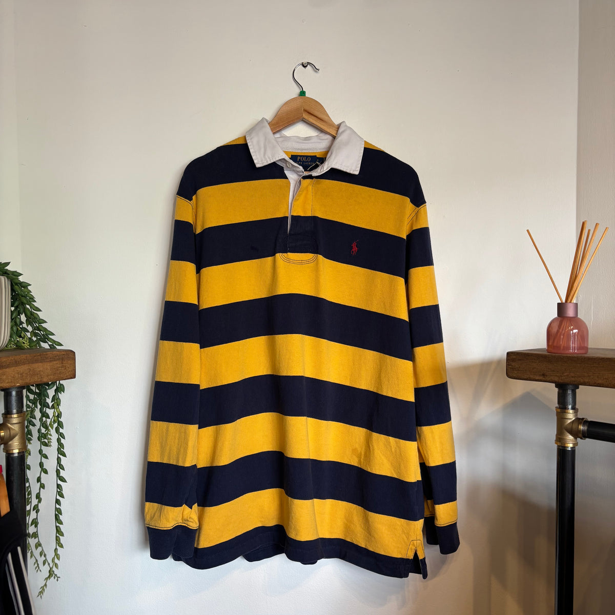 Ralph Lauren Stripe Longsleeve Rugby Shirt Navy/ Yellow (XL)