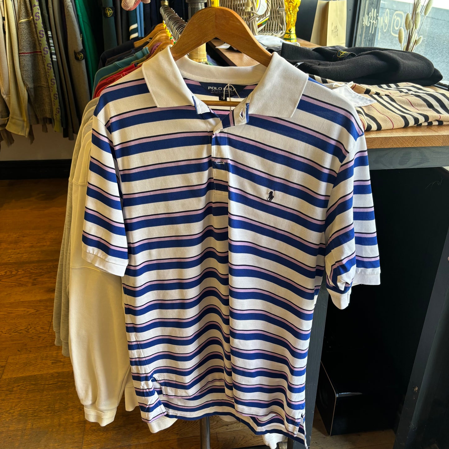 Ralph Lauren Polo Golf Stripe Polo Shirt White/ Blue (Medium)