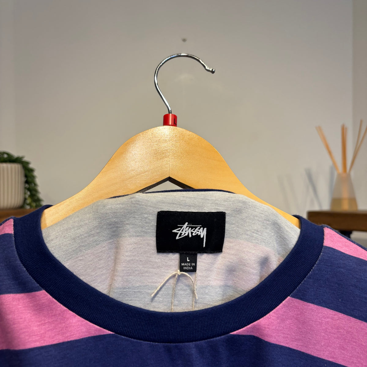 Stussy Printed Stripe Longsleeve T-Shirt Pink/ Blue (Large)