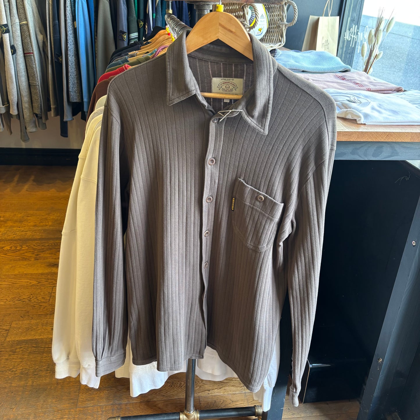 Armani Jeans Ribbed Longleeve Button Shirt Brown (Medium)