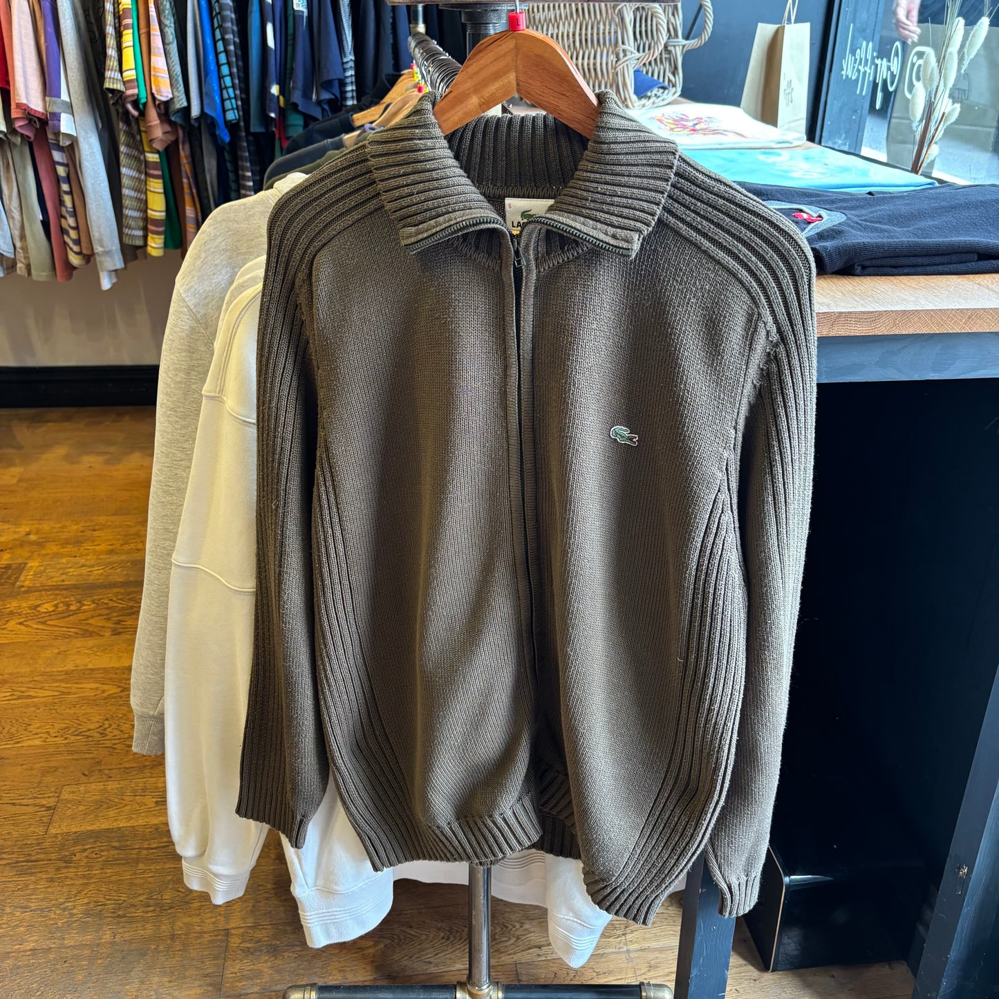 Lacoste Full Zip Knit Jumper Green (Large)