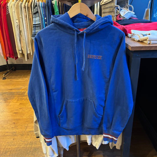 Supreme FW16 Striped Cuff Hoodie Blue (Medium)