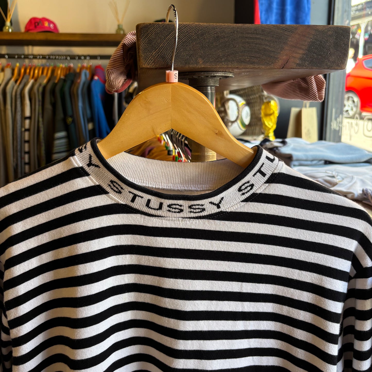 Stussy Jacquard Neck Longsleeve Striped T-Shirt Black/ White (Medium)