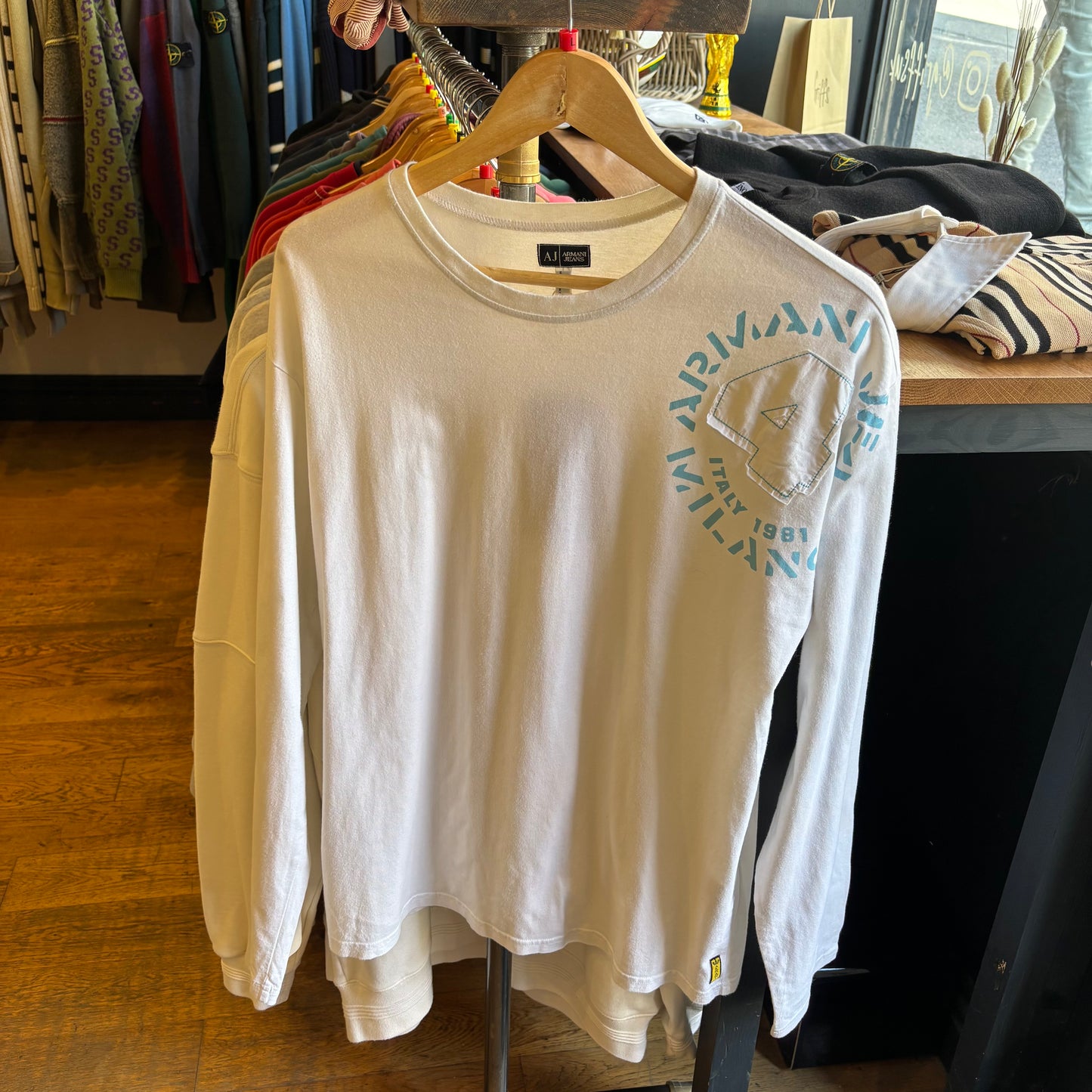 Armani Jeans Longsleeve Stitch Logo T-Shirt White (Large)