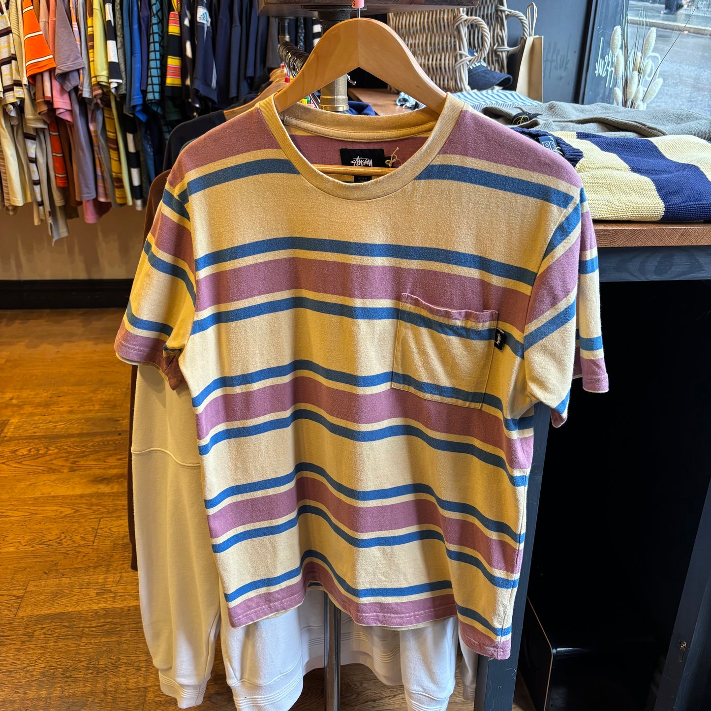 Stussy Bold Stripe Pocket T-Shirt Yellow (Small)