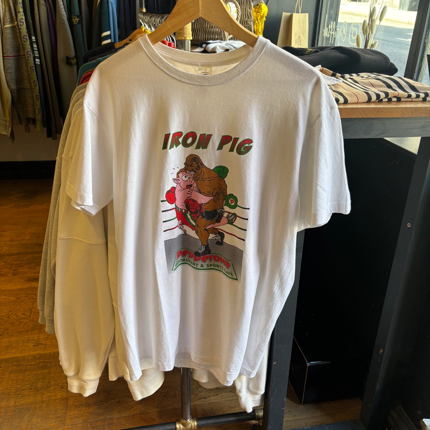 Mike Tyson Iron Pig Graphic T-Shirt White (Large)