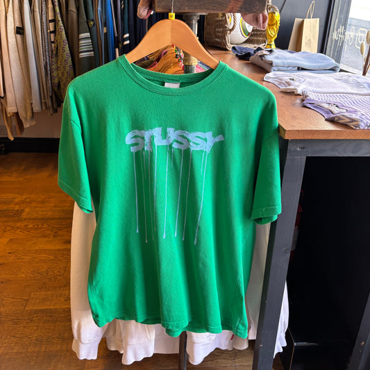 Stussy 2000's Graphic Spellout T-Shirt Green (Medium)