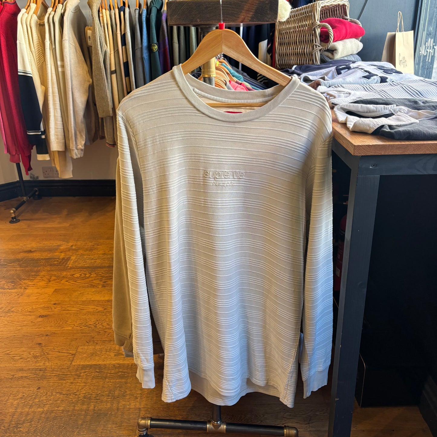 Supreme Raised Stripe Longsleeve T-Shirt Cream (Large)