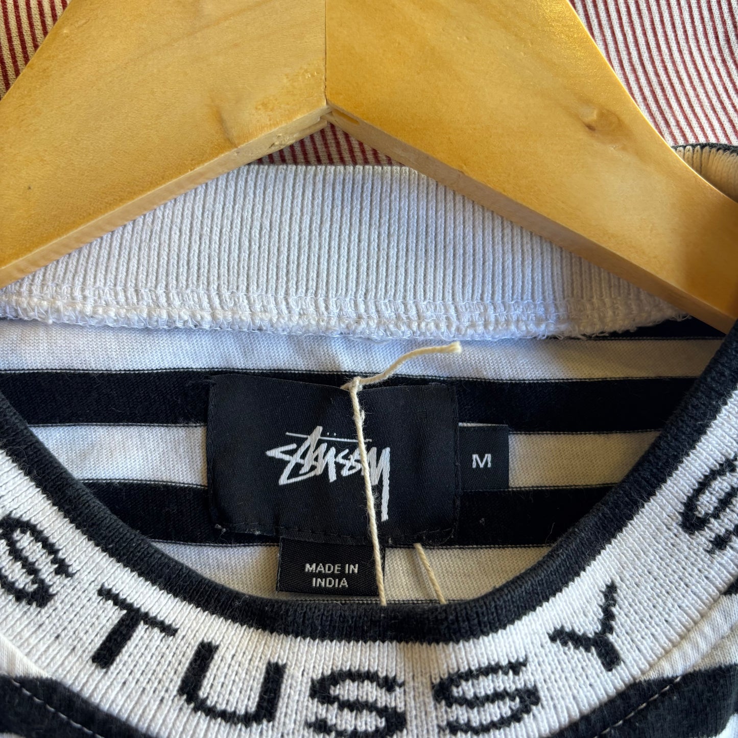 Stussy Jacquard Neck Longsleeve Striped T-Shirt Black/ White (Medium)