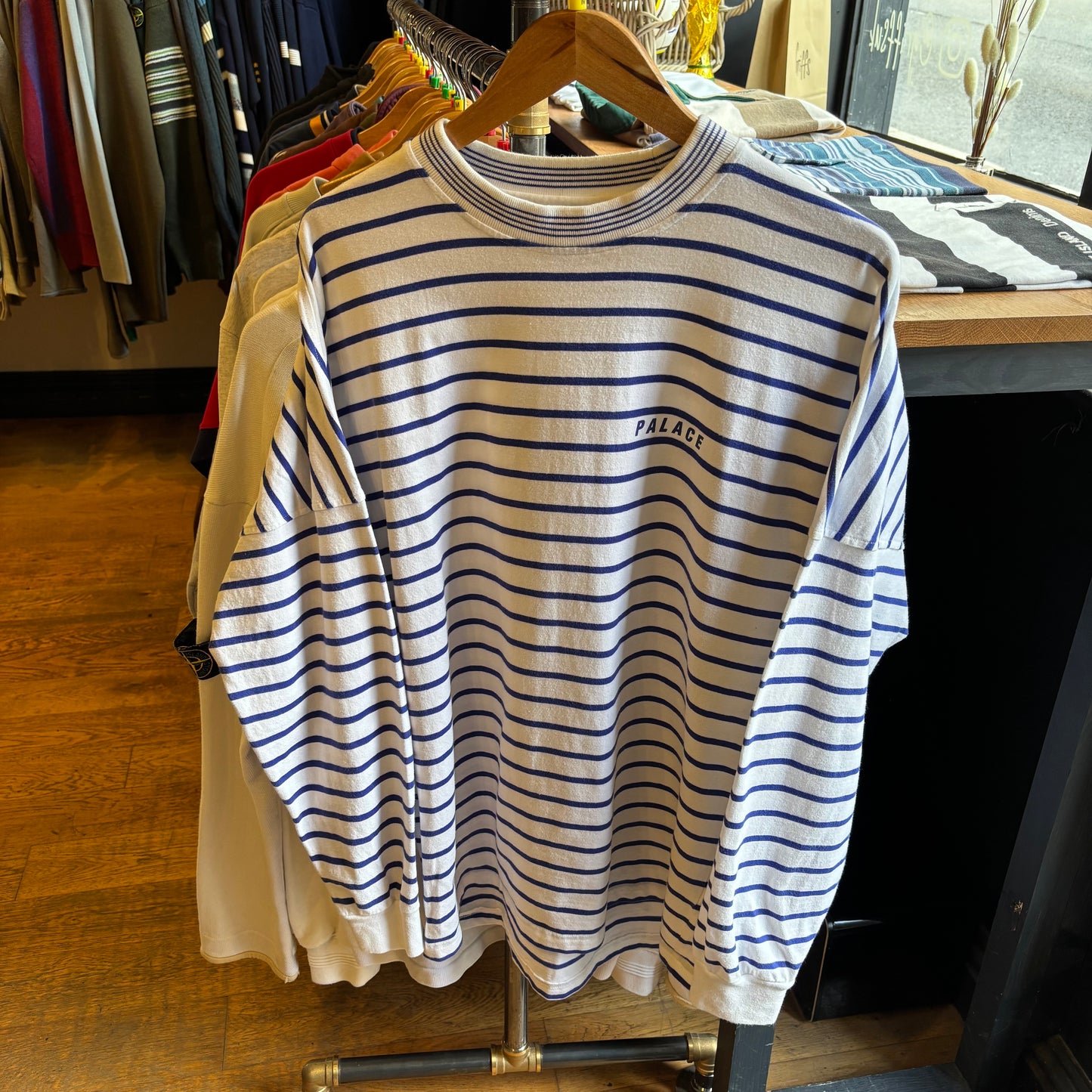 Palace FW21 Rule Longsleeve Oversized Stripe T-Shirt White/ Blue (Medium)