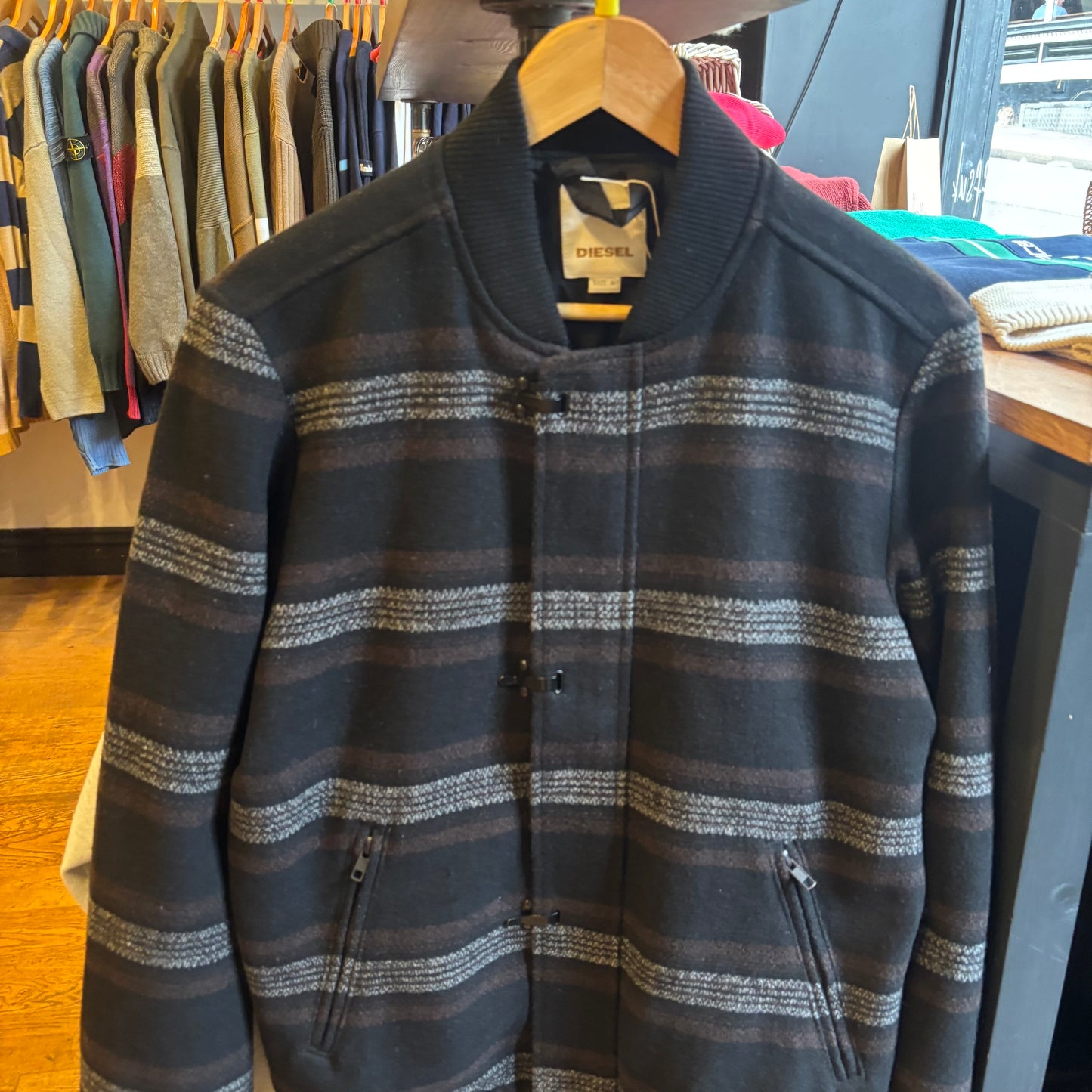 Diesel Striped Wool Clasp Jacket Black (Medium)