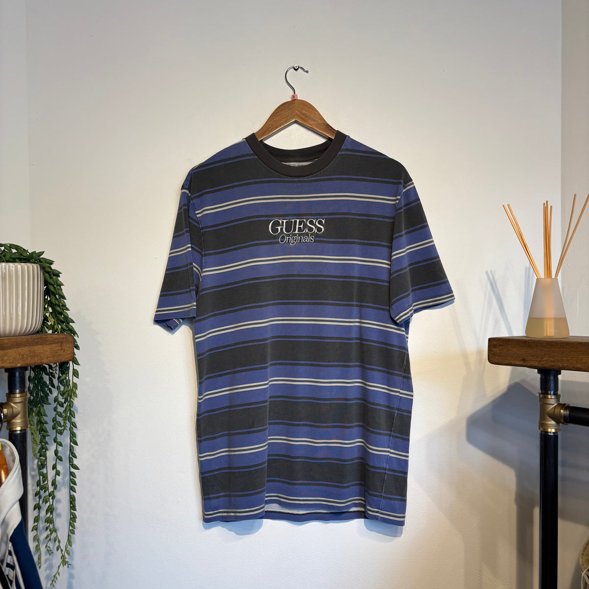 Guess Originals Stripe T-Shirt Blue/ Grey (Small)