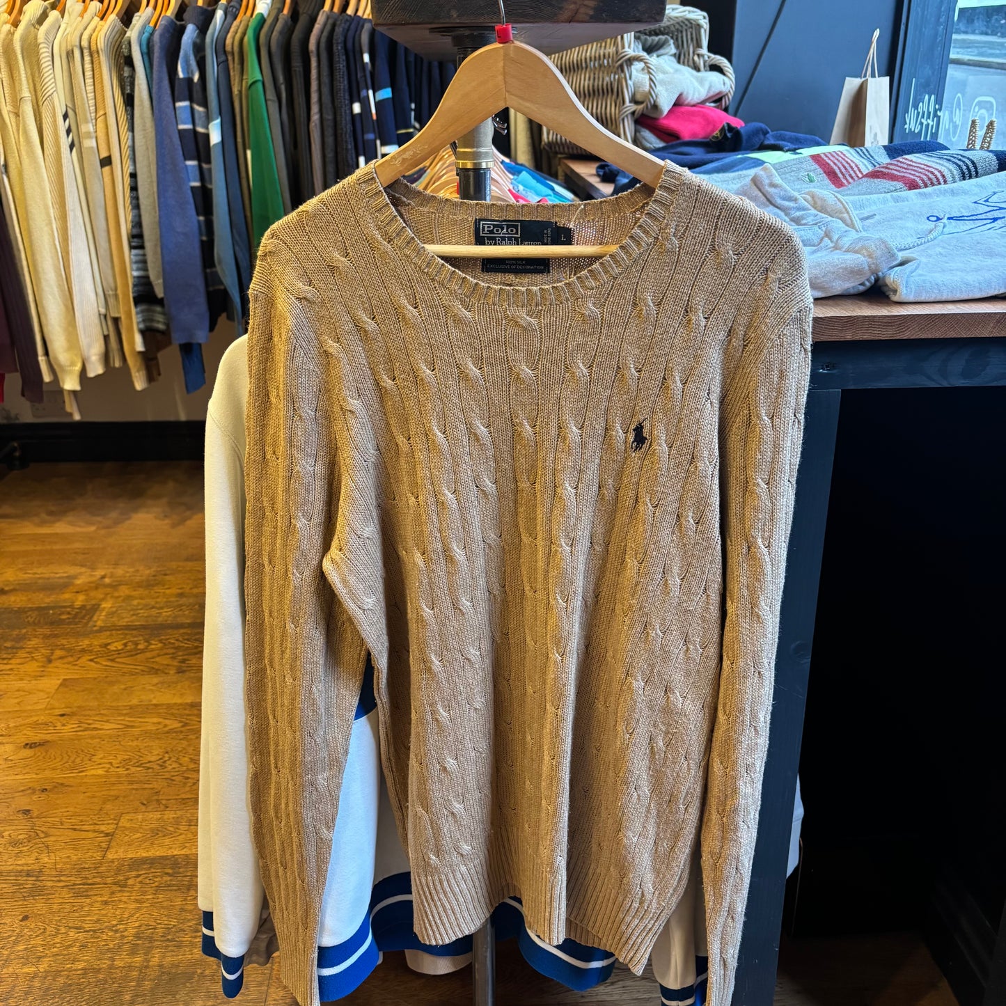 Ralph Lauren Silk Cable Knit Jumper Beige (Large)