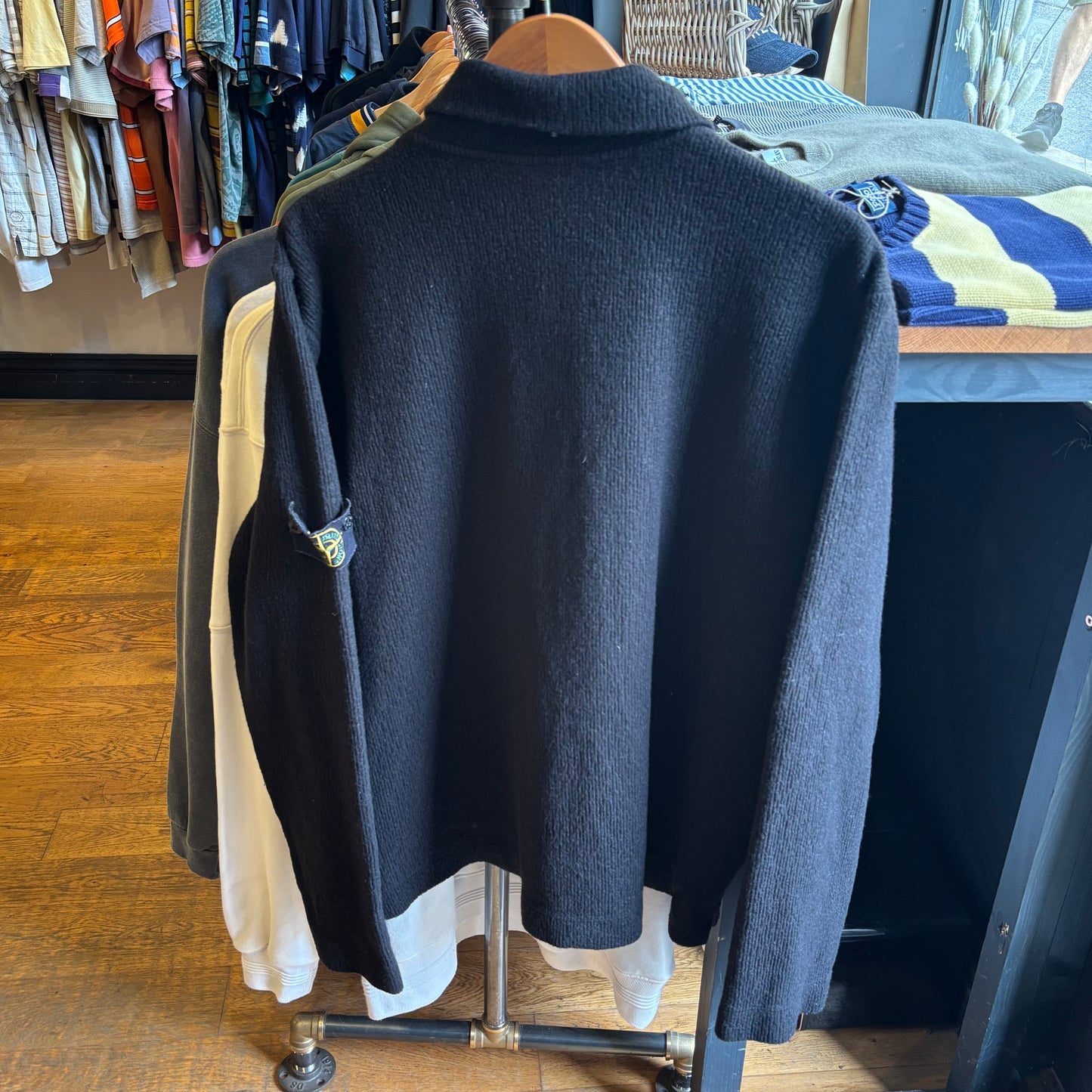 Stone Island 2000's Quarter Button Jumper Black (Large)