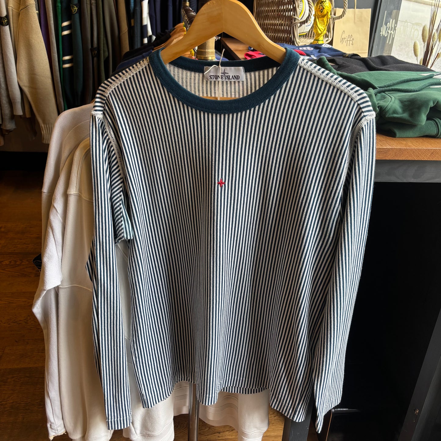 Stone Island S/S 2018 Marina Stripe Longsleeve T-Shirt Blue/ White (Medium)