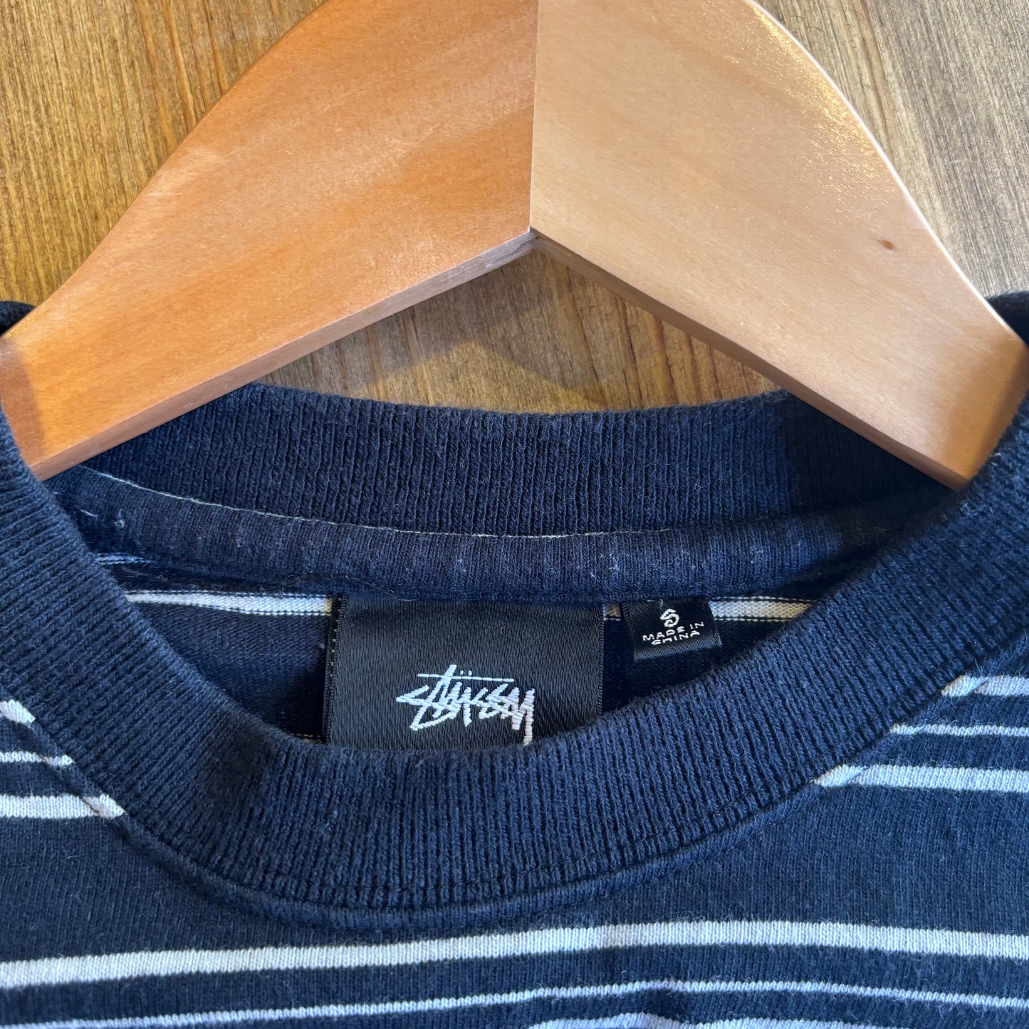 Stussy Henry Striped Crew T-Shirt Black (Small)