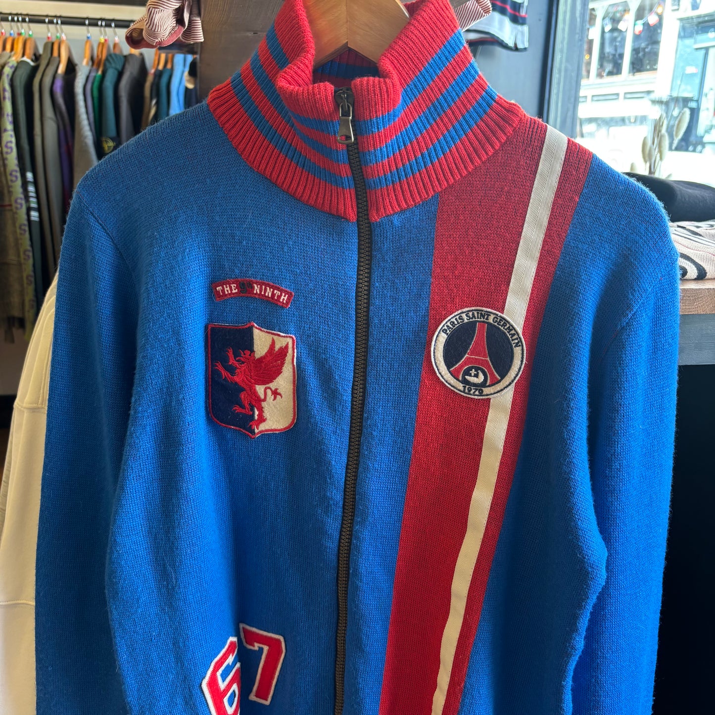 Paris Saint Germain Full Zip Knit Jumper Blue (Large)