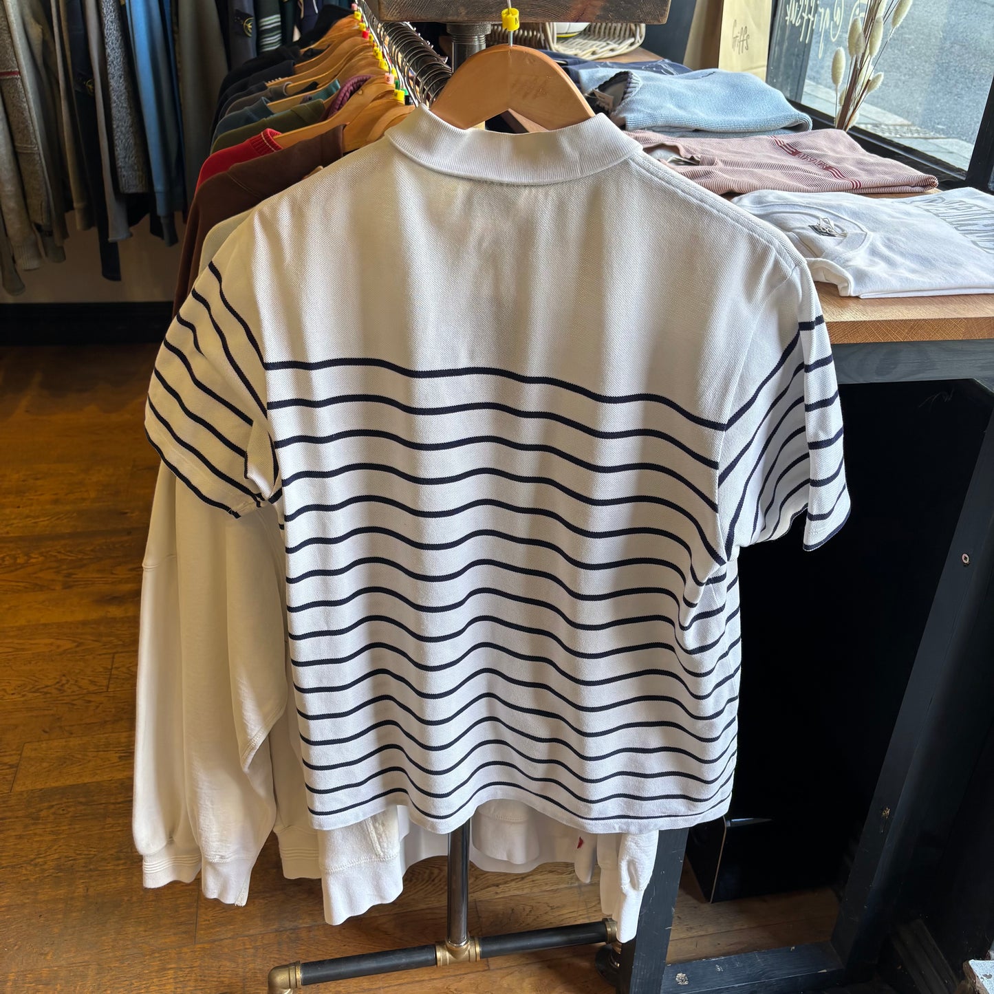 Lacoste Stripe Oversized Crop Polo Shirt White (Medium)