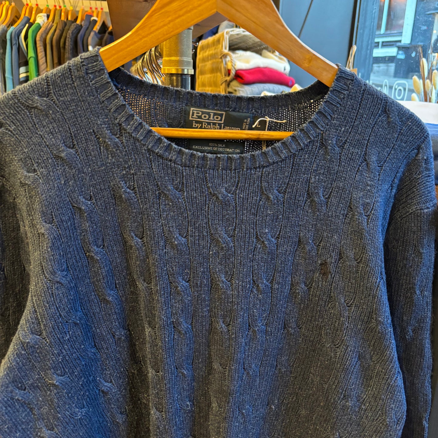 Ralph Lauren Silk Cable Knit Jumper Blue (Large)