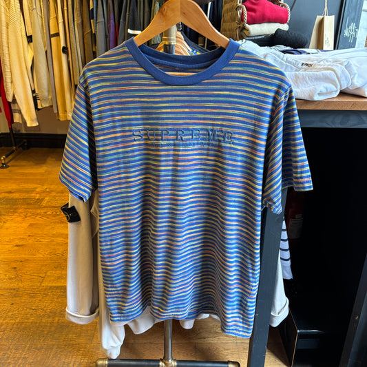 Supreme SS18 Static Stripe T-Shirt Blue/ Yellow (Medium)