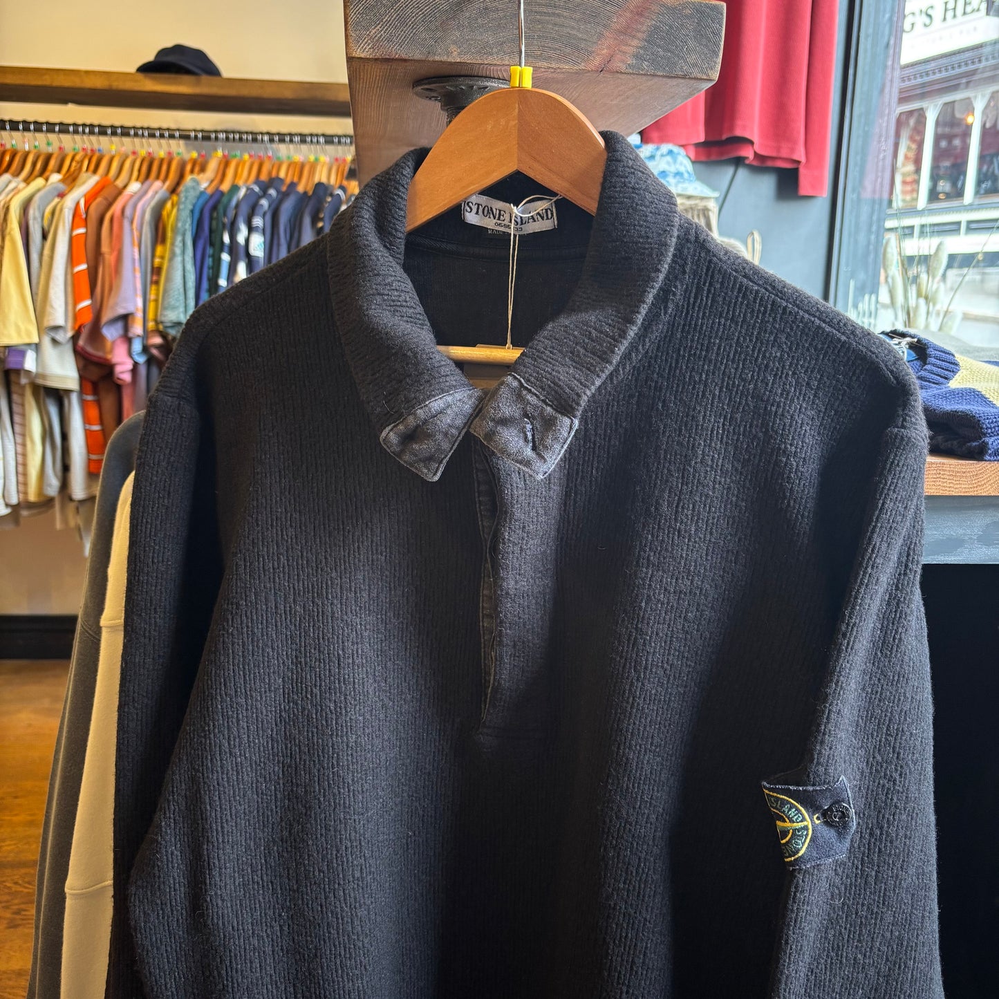 Stone Island 2000's Quarter Button Jumper Black (Large)
