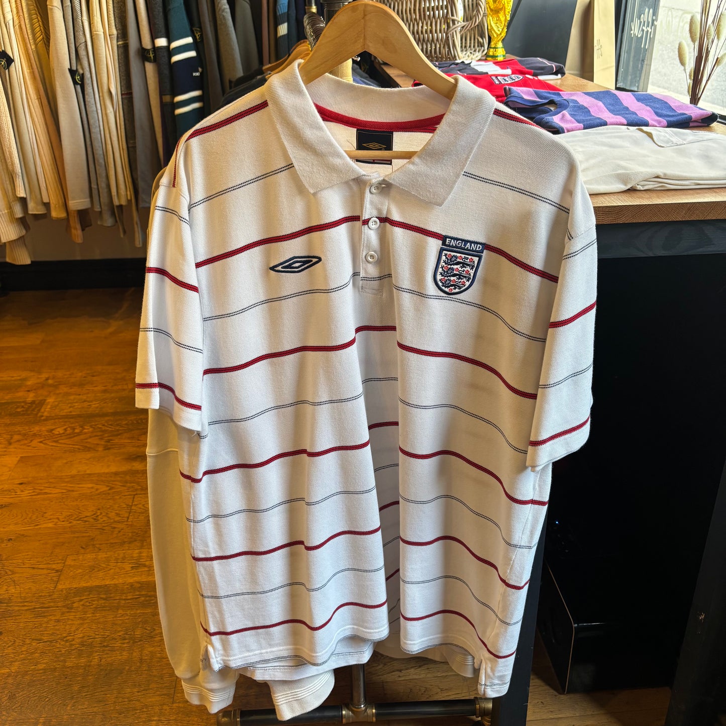 England Umbro 2002/03 Stripe Polo White (XXL)